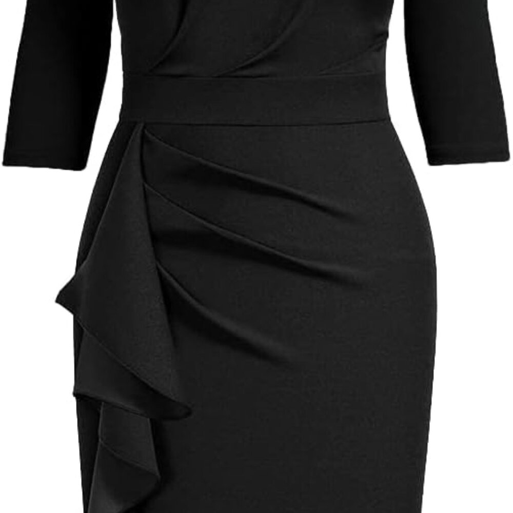 Women Clergy Mass Dress Formal Business Pencil Dress Crepe Stand Collar